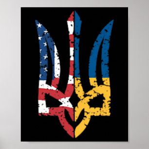 Affiche Vintage Soutien Ukraine Drapeau Américain Tr Ukrai