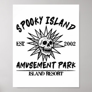 Affiche Vintage Spooky Island Est 2002 Amusement Park Isla