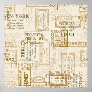 Affiche Vintage street signs seamless pattern in custom co