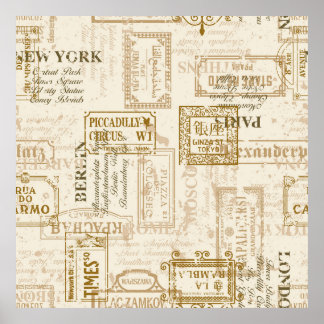 Affiche Vintage street signs seamless pattern in custom co