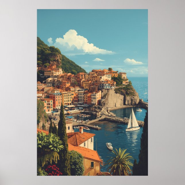 Affiche Vintage Style Portofino Genova Italy (Devant)