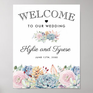 Affiche Vintage Succulent Floral Welcome Mariage