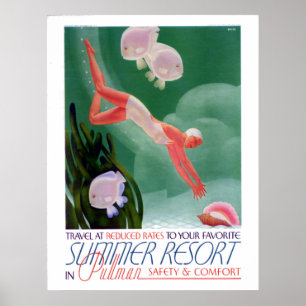 Affiche Vintage Summer Resort Voyage en train
