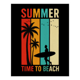 Affiche Vintage Summer Surfer Palm Beach Vibes
