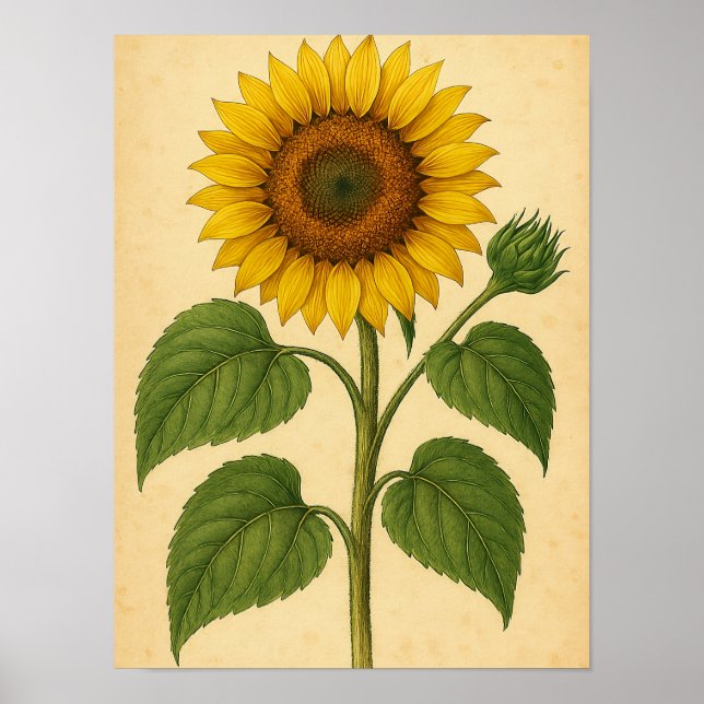 Affiche Vintage Sunflower on Weathered Paper (Devant)