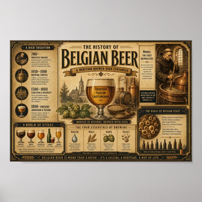 Affiche Vintage sur l'Héritage Brassicole Belge (Devant)