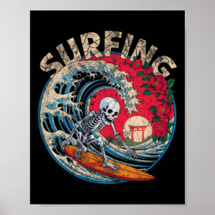 Affiche Vintage Surf Squelette Surfeur Surf Jour Des Morts