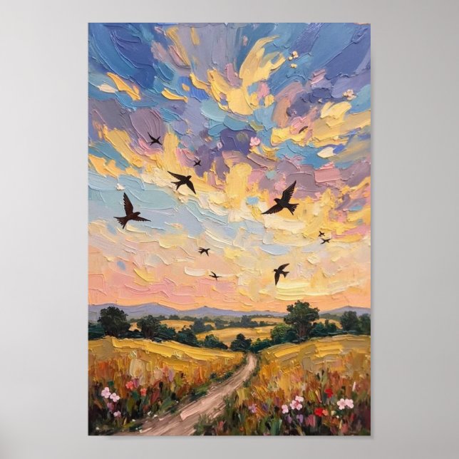 Affiche Vintage Swallow Sky Countryside Art (Devant)