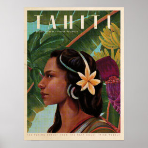 Affiche Vintage Tahiti Island girl