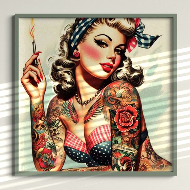 Affiche Vintage Tattoo Old School Pin-up (Créateur téléchargé)