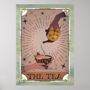Affiche Vintage The Tea Tarot Witchy Kettle & Teup Card