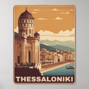 Affiche Vintage Thessalonique ville Grèce vocation souveni