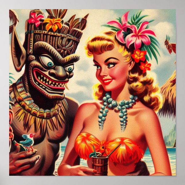 Affiche Vintage Tiki Pin-up (Devant)
