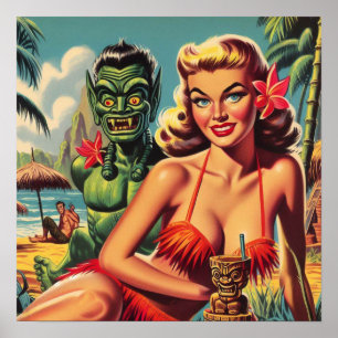 Affiche Vintage Tiki vers le haut