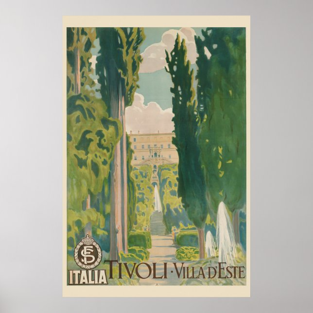 Affiche Vintage Tivoli Italie Villa Voyage (Devant)