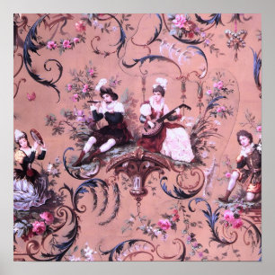 Affiche Vintage Toile rose Victorien Style Floral