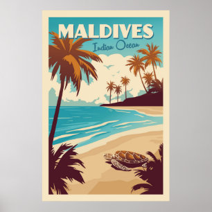 Affiche vintage tortue de mer aux Maldives