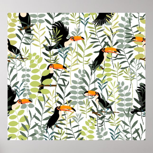 Affiche Vintage Toucans Vert Feuille Motif (Devant)