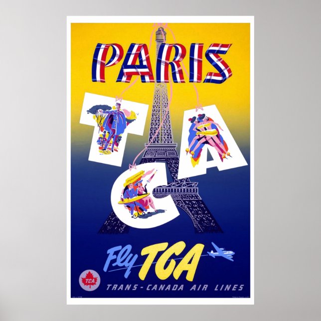 Affiche Vintage Tour Eiffel Paris Air Travel Publicité (Devant)