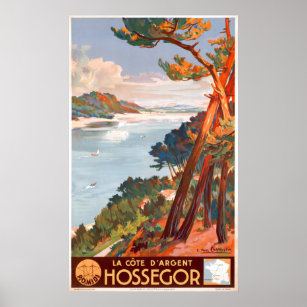 Affiche Vintage Travel  Hossegor - La Côte D'Argent France