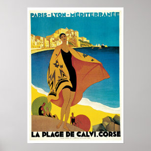 Affiche Vintage Travel,La Plage De Calvi France