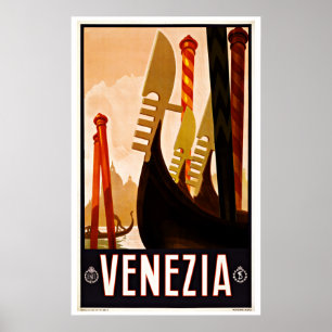 Affiche Vintage Travel Venezia Italy Gondola Boat