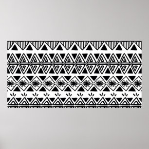 Affiche Vintage tribal pattern with black and white hand d