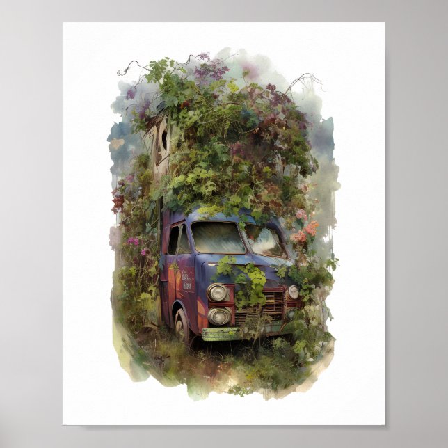 Affiche Vintage Truck avec Flowers (Devant)