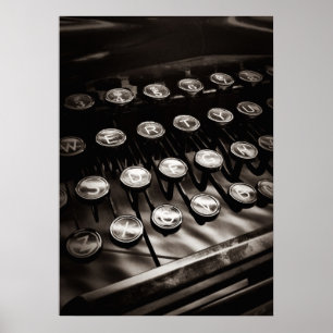 Affiche Vintage Typewriter Keys in Black and White
