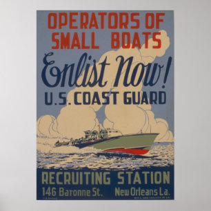 Affiche Vintage U.S. Coast Guard Enlist Boat Propriétaires