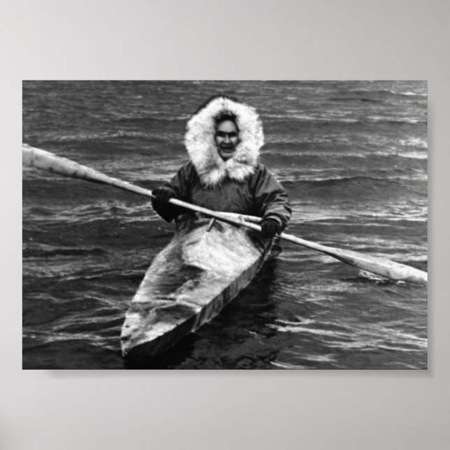 Affiche Vintage USA Alaska eskimo et son kayak (Devant)