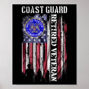 Affiche Vintage Usa American Flag Coast Guard Proud retire