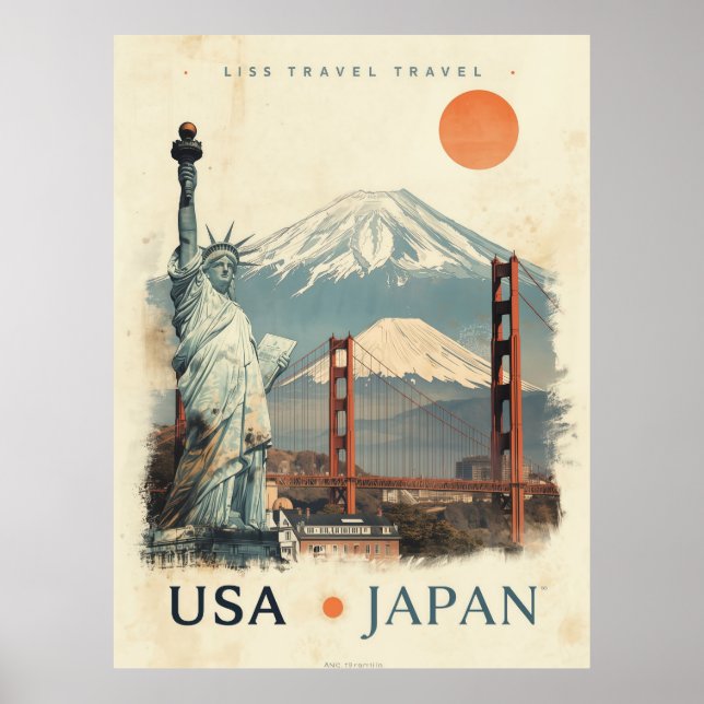 Affiche Vintage USA Japan Travel Retro Featuring (Devant)