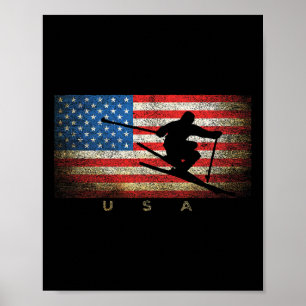 Affiche Vintage Usa Skiing Drapeau Américain Clic Femmes F