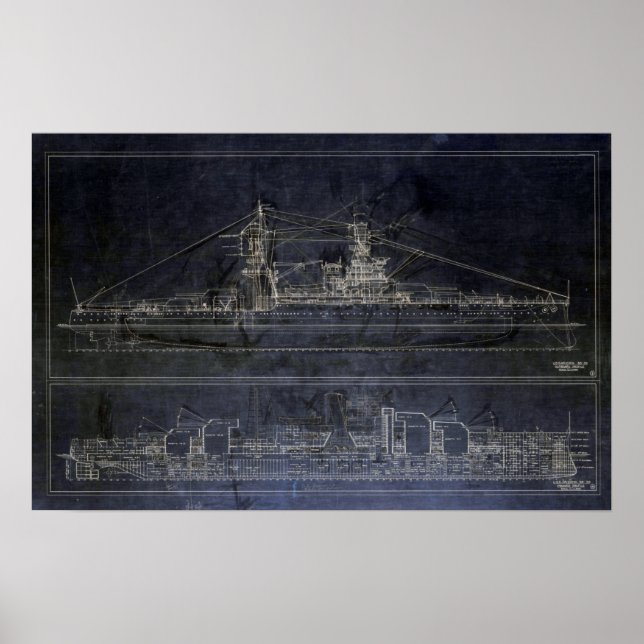 Affiche Vintage USS Arizona Blueprints (Devant)