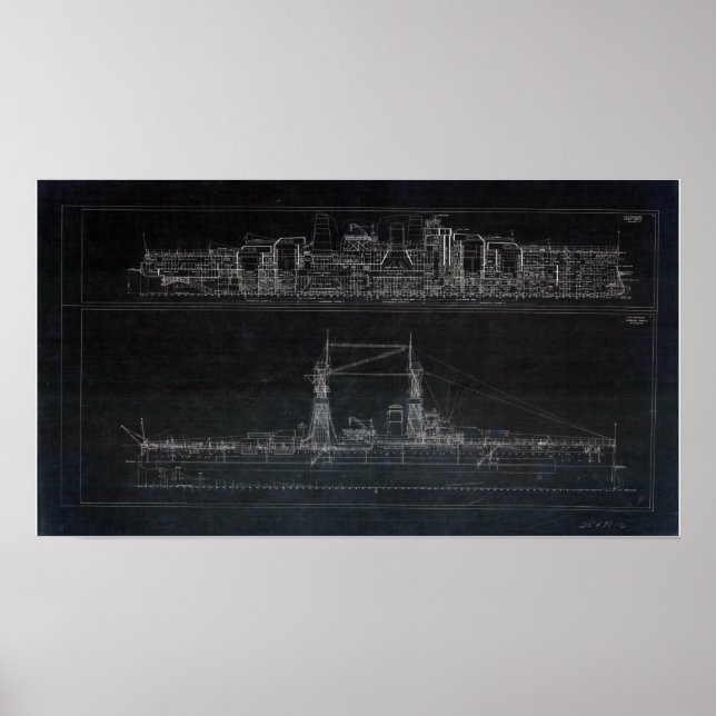 Affiche Vintage USS Oklahoma Blueprints (Devant)