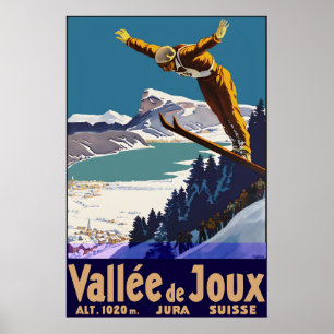 Affiche Vintage Vallée de Joux Suisse Ski Voyage