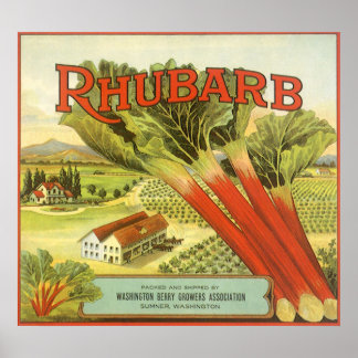 Affiche Vintage Végétal Can Étiquette Art, Rhubarb Farm