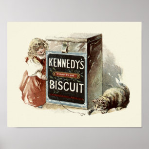 Affiche Vintage Victorian Era Cat & Girl Biscuit Ad