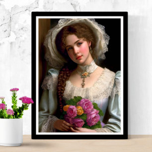 Affiche Vintage Victorian Lady With Bouquet Of Roses
