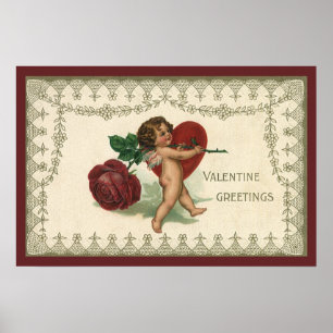 Affiche Vintage victorien Saint-Valentin Chérubin, Rose et