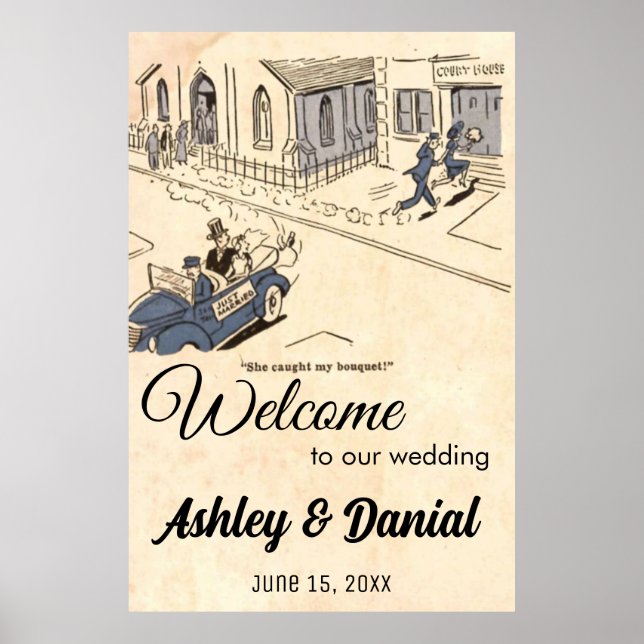 Affiche Vintage Vieux Funny Mariée Groom Rustique Mariage  (Devant)