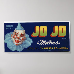 Affiche Vintage Vieux Jo Clown Melons Fruit Crate Étiquett
