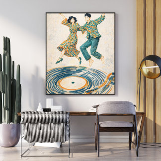 Affiche Vintage Vinyl Record Dance Illustration, Retro