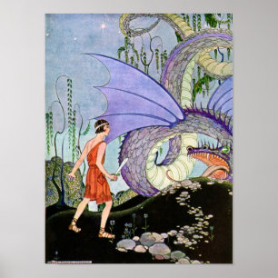 Affiche Vintage Virginia Sterrett Dragon rencontre un guer
