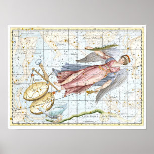 Affiche Vintage Virgo céleste et Constellations de Libra