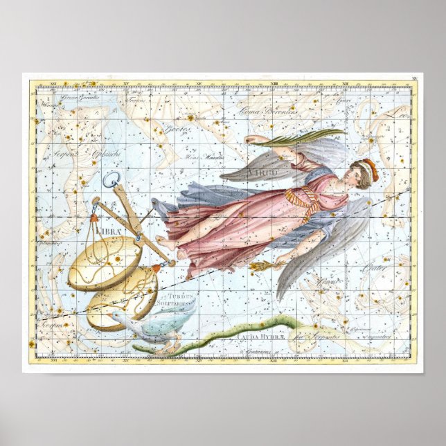 Affiche Vintage Virgo céleste et Constellations de Libra (Devant)
