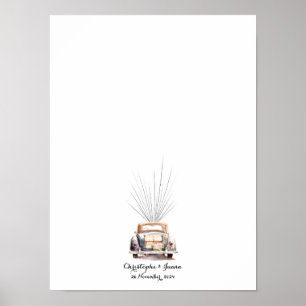 Affiche Vintage Voiture Empreinte Balloon Mariage Livre d'