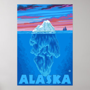 Affiche Vintage voyage AlaskaIceberg