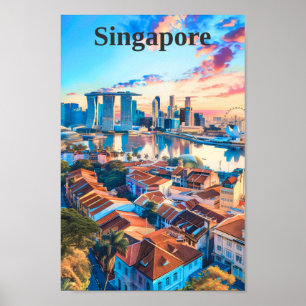 Affiche Vintage voyage artistique de Singapour